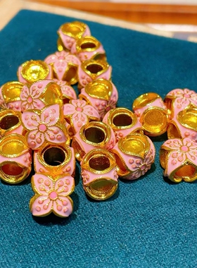 高保色古法沙金他桃花隔珠配件diy手工编织红绳小花莲花转运珠女
