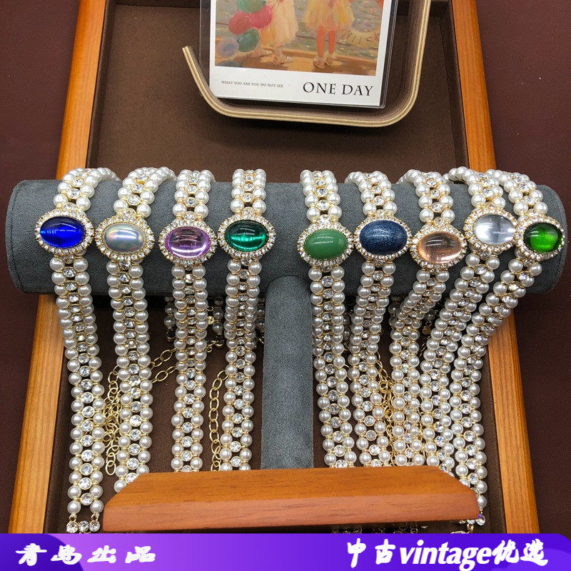 中古vintage项链灰贝珍珠彩色琉