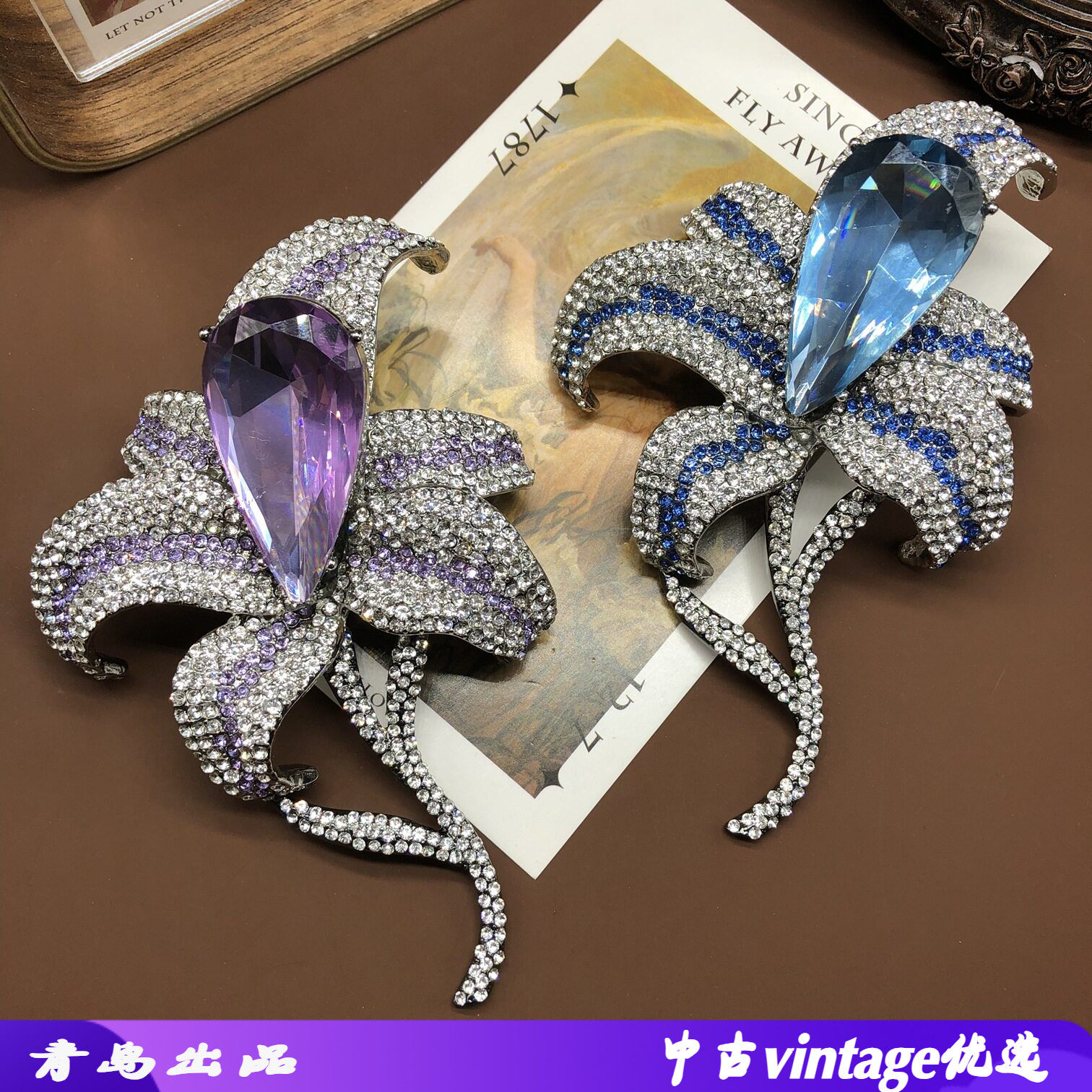 爆款热销水晶牡丹胸针夸张女士大衣别针胸花配饰大气花朵高档衣饰