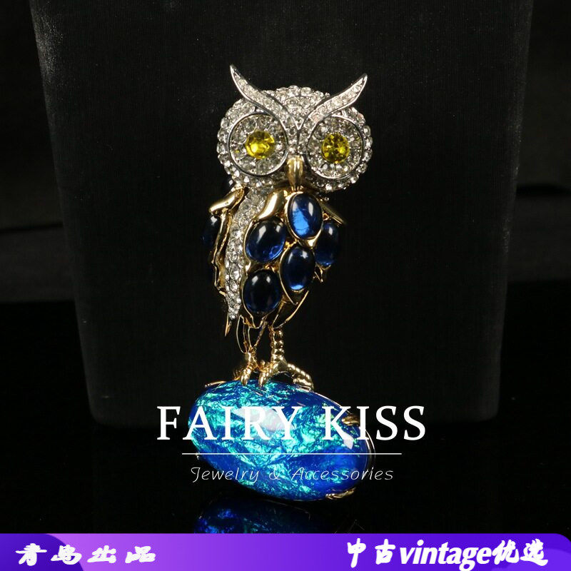 中古vintage胸针创意个性满钻镀真金头鹰精致别针气质优雅胸花