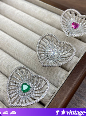 复古重工精致镂空爱心戒指女珠宝