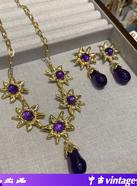 无铜欧美新款紫色水滴琉璃项链