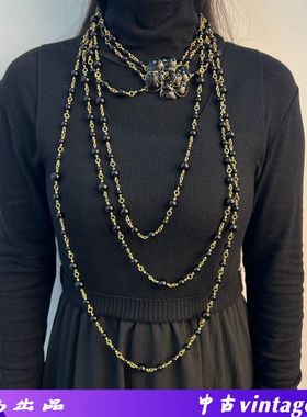 合金中古Vintage珐琅珍珠项链