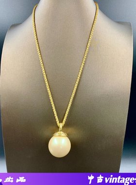 中古优雅30厘珠项链戒指套装 气质简约知性首饰套装 黄铜吊坠项链