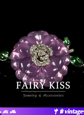 中古胸针时尚优雅紫色立体花朵重工果冻设计胸花高级感甜美胸饰