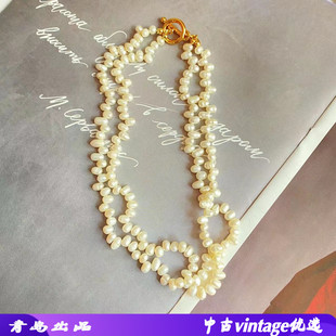 新款米粒淡水珍珠项链 法式单层双层交错项链 锯齿款米珠项链