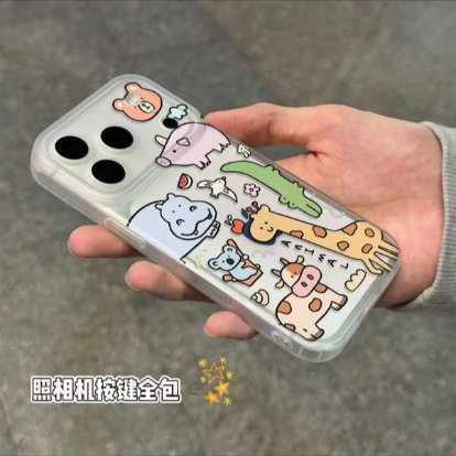 一体按键手机壳适用苹果17/16趣味小动物17promax卡通13软壳14 15