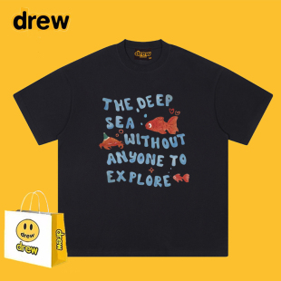 t恤男女美式 潮牌宽松情侣上衣ins Drew小鱼字母印花短袖 2025夏新款