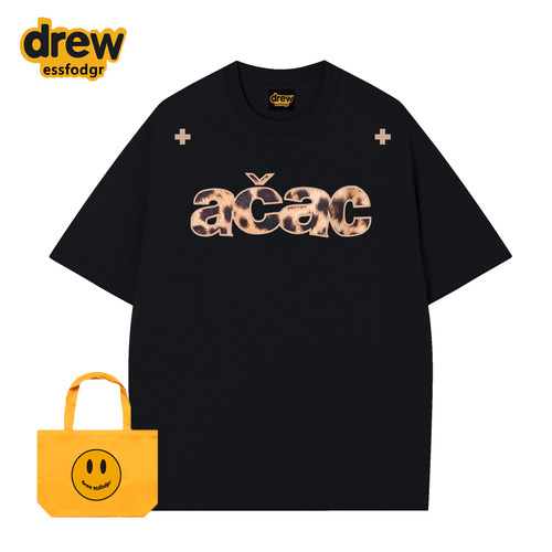 Drew美式潮牌豹纹字母纯棉T恤