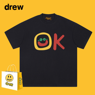 DREW ESSFODGR美式复古OK字母印花短袖t恤男女潮牌宽松纯棉上衣夏