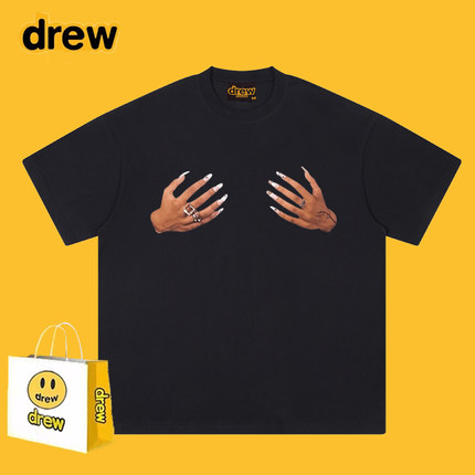 Drew美式潮牌恶搞手指印花短袖T恤男女高街vtg宽松嘻哈情侣上衣夏