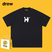 Drew美式 纯棉宽松情侣半袖 潮牌可爱猫咪印花重磅短袖 T恤男女夏季