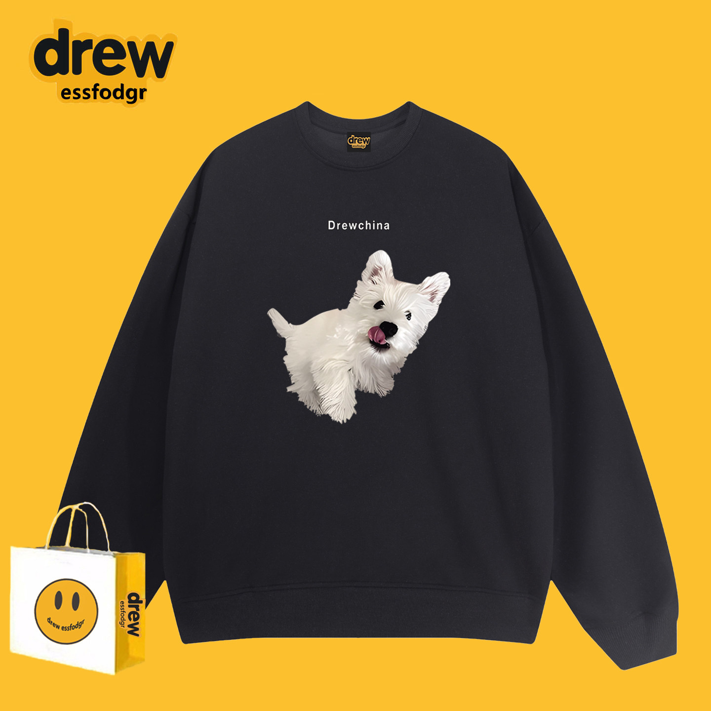 Drew卡通西高地狗狗印花圆领卫衣男女美式潮牌休闲宽松情侣装外套,女装/女士精品,卫衣/绒衫,淘宝优惠券,粉丝福利购,淘宝优惠卷