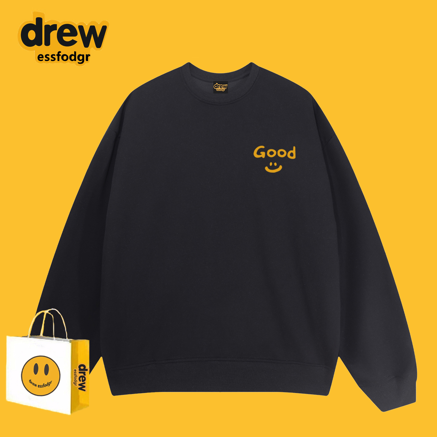 Drew笑脸GOOD字母圆领卫衣秋冬季