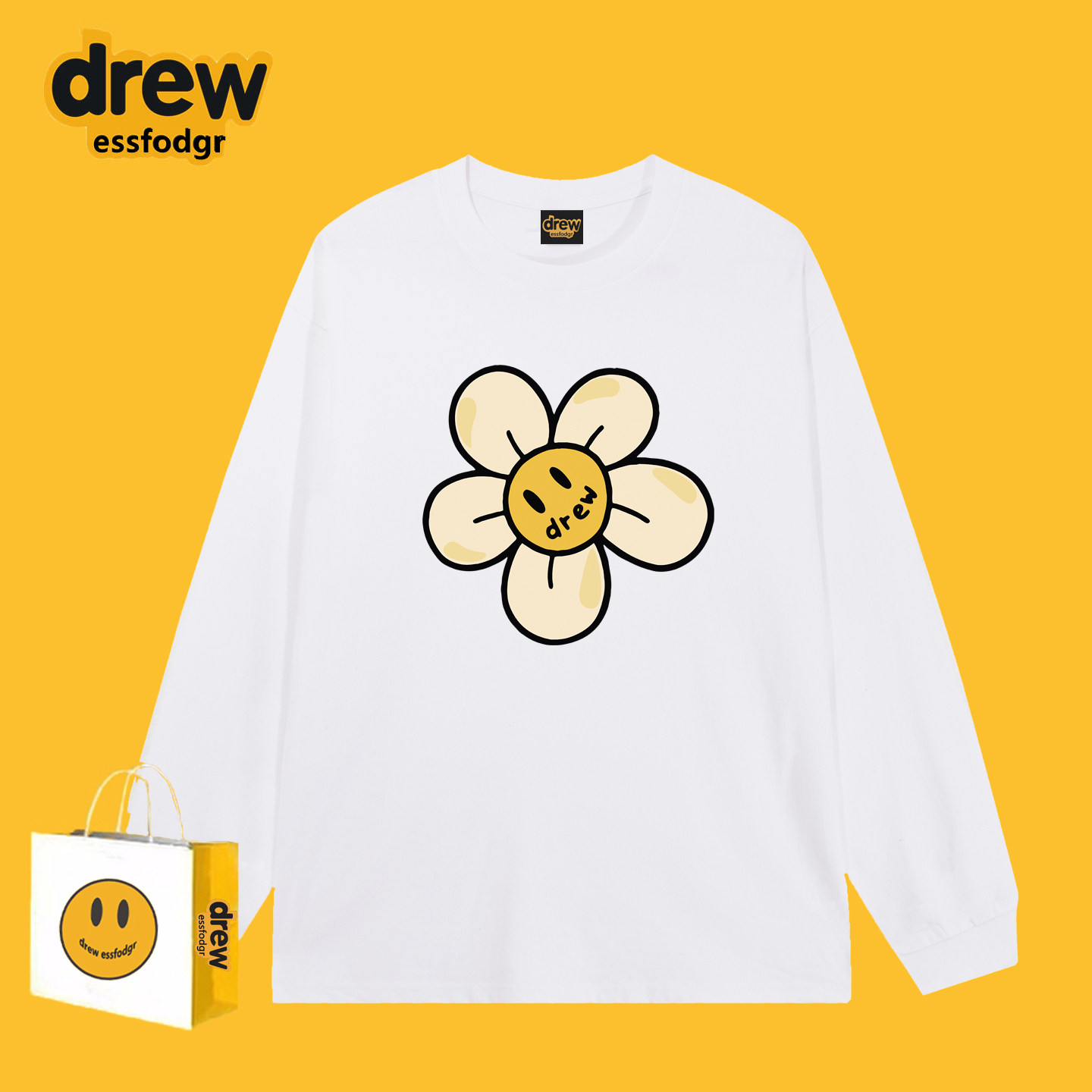 Drew美式潮牌太阳花印花长袖上衣