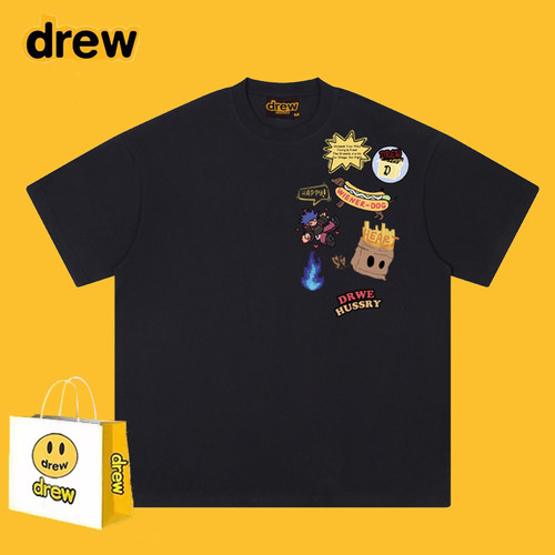 Drew美式复古趣味涂鸦卡通T恤