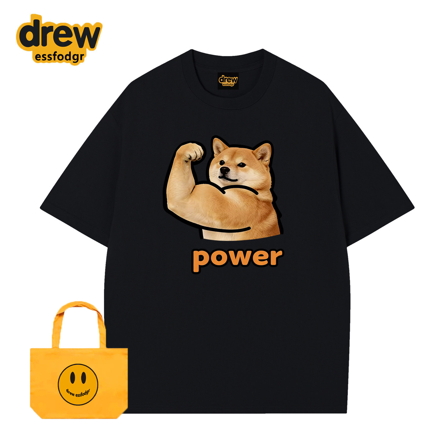 Drewessfodgr趣味肌肉柴犬印花短袖T恤男女美式宽松百搭情侣上衣