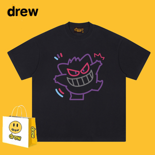 Drew美式 T恤男女宽松百搭情侣上衣 复古卡通蜡笔小新怪兽印花短袖