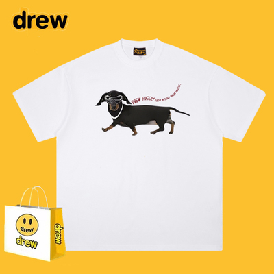 Drew墨镜腊肠狗印花短袖T恤男女夏季美式潮牌宽松休闲情侣上衣ina