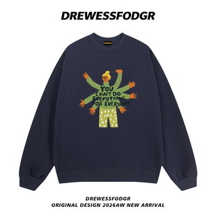 DREWESSFODGR宋佳明星同款高级感设计插画圆领卫衣男女宽松上衣秋