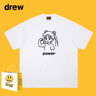 Drew创意趣味反差美少女战士肌肉健身短袖T恤男女情侣宽松上衣ins