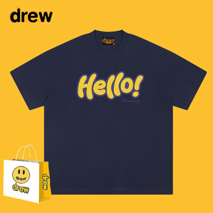 DREWESSFODGR美式潮牌Hello字母印花短袖T恤男女休闲宽松纯棉半袖