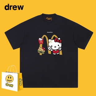 DREWESSFODGR美式潮牌麦门Kitty猫卡通短袖T恤男女宽松休闲上衣夏