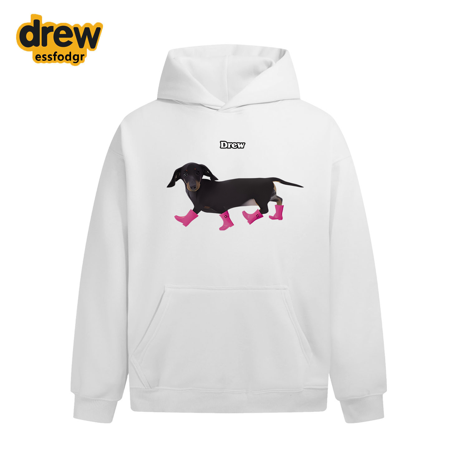 Drew美式潮牌赵露思同款腊肠狗印花连帽卫衣女情侣装秋冬套头上衣