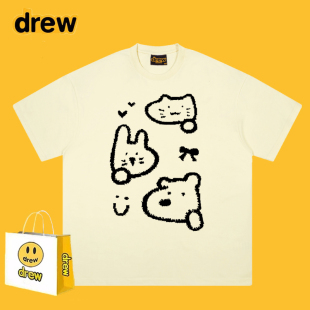 宽松百搭情侣装 新款 纯棉上衣ins t恤夏季 Drew笑脸线条兔子印花短袖