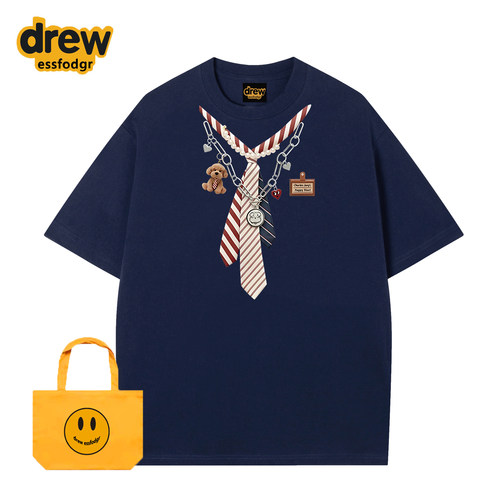 Drew明星同款领带印花宽松T恤