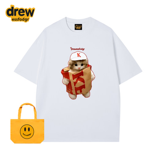 Drew复古猫咪印花纯棉宽松T恤