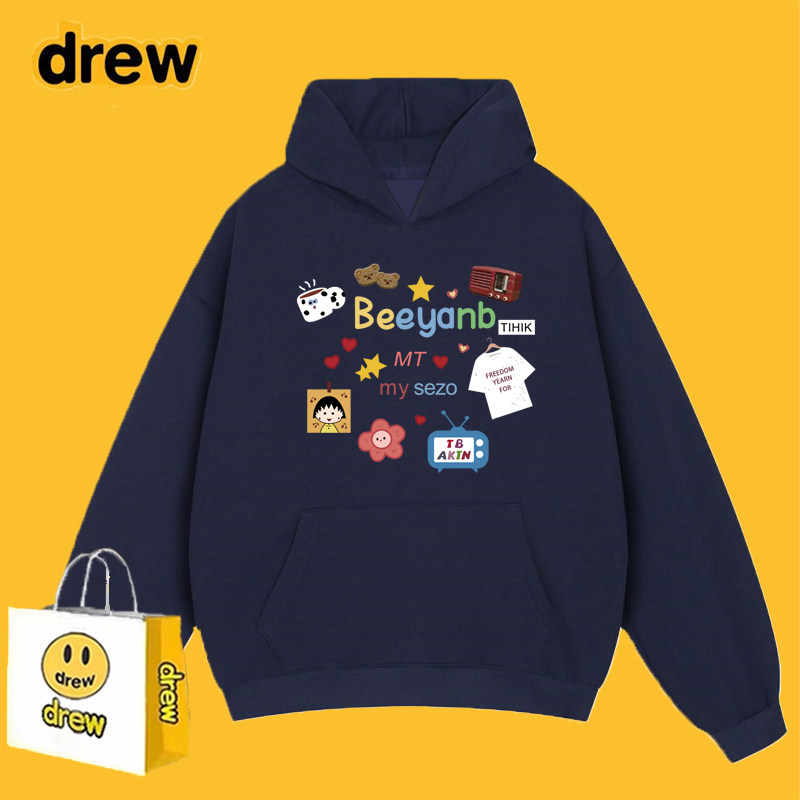 Drew美式潮牌明星周雨彤连帽加绒卫衣男女慵懒风情侣宽松帽衫外套