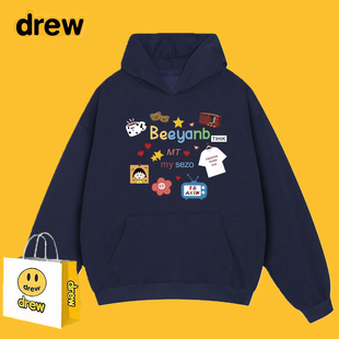 Drew美式潮牌明星周雨彤连帽加绒卫衣男女慵懒风情侣宽松帽衫外套