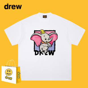 上衣 T恤男女宽松休闲情侣装 Drew美式 潮牌卡通小飞象印花纯棉短袖