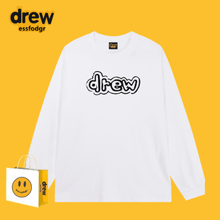 Drew美式潮牌镂空字母印花重磅长袖T恤男女宽松休闲纯棉情侣上衣