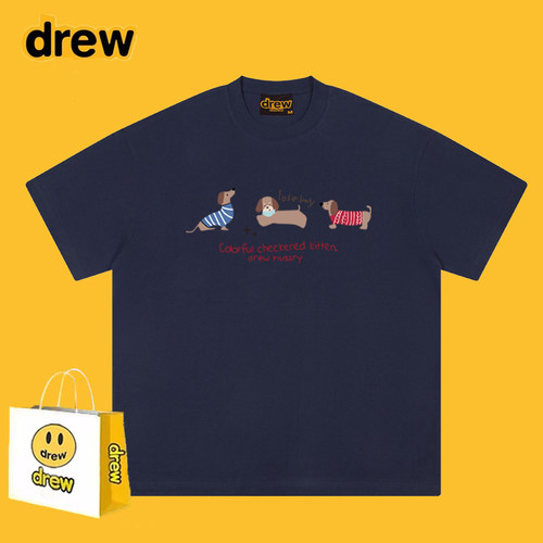 DREW ESSFODGR重磅美式趣味卡通狗狗印花短袖t恤女男宽松纯棉上衣