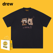 Drew美式 重磅纯棉宽松情侣半袖 趣味面包狗狗印花短袖 T恤男女夏季