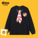Drew美式 潮牌趣味设计感领带印花长袖 t恤男女休闲宽松情侣上衣ins