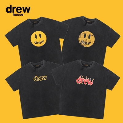 重磅Drew破坏笑脸火焰字母短袖男