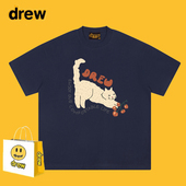 Drew美式 tee 纯棉半袖 潮牌番茄猫咪印花短袖 T恤男女休闲宽松情侣装