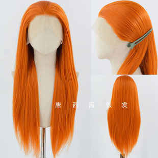 唐西西 亮橘色玉米烫蓬蓬丝玉米须手勾假发毛胚高温丝化纤假发套
