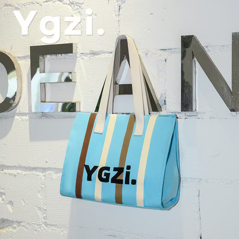 YGZi彩条托特包旅行包女大容量手提单肩短途出差轻便斜挎电脑包包