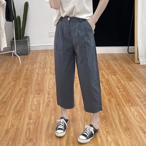 150小个子纯棉梨形身材夏季薄款女裤微胖阔腿显瘦九分裤女休闲裤