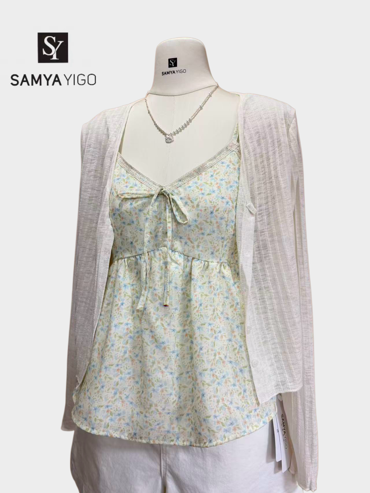 2026 SAMYA YIGO夏季新款时尚百搭显瘦碎花开衫两件套8277款