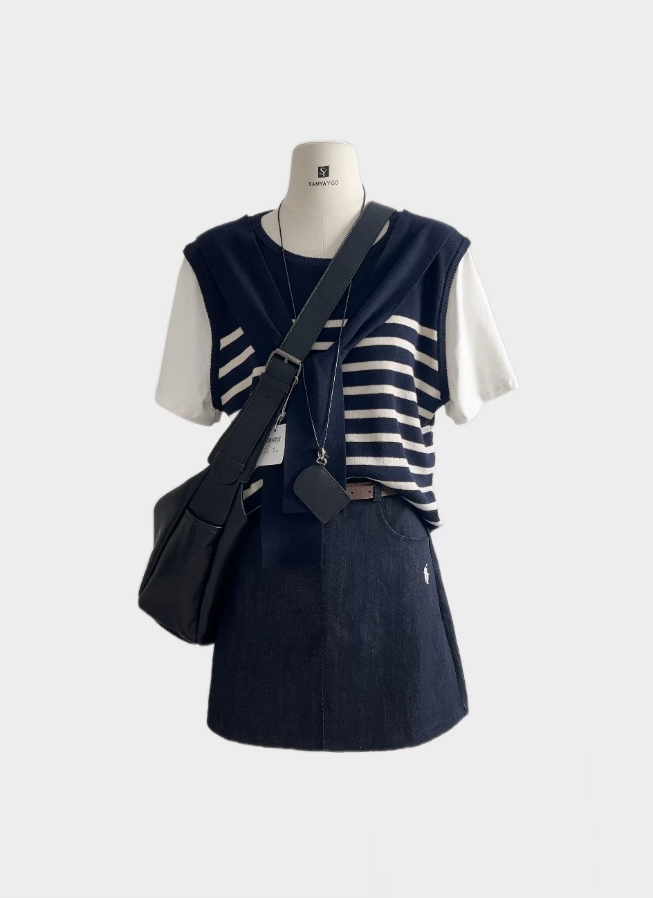 2025新款时尚套装女宽松显瘦百搭休闲针织马甲假两件套786款