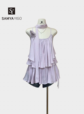 2026 SAMYA YIGO夏季新款纯色净版吊带飘带花朵上衣搭配牛仔短裤
