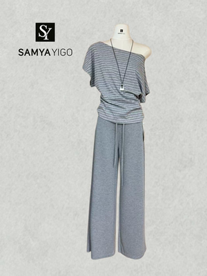 2026 SAMYA YIGO 夏季新款时尚百搭显瘦条纹上衣9076阔腿裤套装