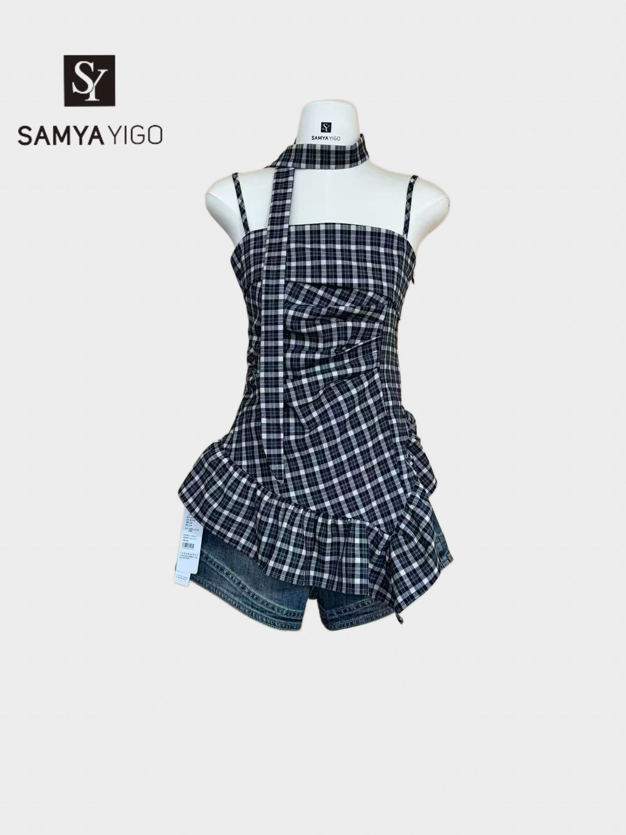 2026 SAMYA YIGO夏季时尚潮流百搭新款格子吊带8565款抹胸背心