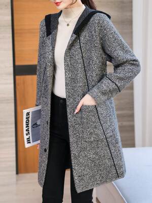 连帽羊绒大衣女中长款2025秋冬新款洋气妈妈大码高端双面毛呢外套