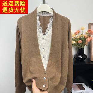 中年妈妈装秋季2026新款假两件针织开衫中老年毛衣女拼接上衣外套